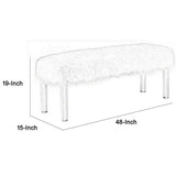 Benzara Contemporary Bench with Faux Fur Seat and Acrylic Legs, White and Clear BM215475 White and Clear Solid Wood, Acrylic and Faux Fur BM215475