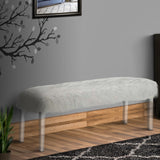 Benzara Contemporary Bench with Faux Fur Seat and Acrylic Legs, White and Clear BM215475 White and Clear Solid Wood, Acrylic and Faux Fur BM215475