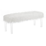 Benzara Contemporary Bench with Faux Fur Seat and Acrylic Legs, White and Clear BM215475 White and Clear Solid Wood, Acrylic and Faux Fur BM215475