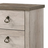 Benzara 2 Drawer Wooden Nightstand with Metal Handles, Antique White and Brown BM215476 White and Brown Solid Wood BM215476