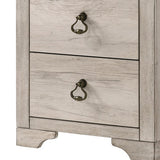 Benzara 2 Drawer Wooden Nightstand with Metal Handles, Antique White and Brown BM215476 White and Brown Solid Wood BM215476