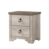 Benzara 2 Drawer Wooden Nightstand with Metal Handles, Antique White and Brown BM215476 White and Brown Solid Wood BM215476