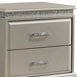 Benzara 2 Drawer Wooden Nightstand with Faux Crystal Inlay, Champagne Silver - BM215479 BM215479 Silver Solid Wood BM215479