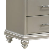 Benzara 2 Drawer Wooden Nightstand with Faux Crystal Inlay, Champagne Silver - BM215479 BM215479 Silver Solid Wood BM215479