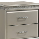 Benzara 2 Drawer Wooden Nightstand with Faux Crystal Inlay, Champagne Silver - BM215479 BM215479 Silver Solid Wood BM215479