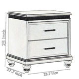 Benzara 2 Drawer Wooden Nightstand with Faux Crystal Inlay, Champagne Silver - BM215479 BM215479 Silver Solid Wood BM215479