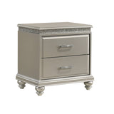 2 Drawer Wooden Nightstand with Faux Crystal Inlay, Champagne Silver - BM215479