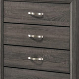 Benzara 5 Drawer Transitional Chest with Chamfered Feet and Curved Handles, Gray BM215483 Gray Solid wood, Veneer BM215483