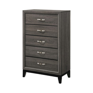 Benzara 5 Drawer Transitional Chest with Chamfered Feet and Curved Handles, Gray BM215483 Gray Solid wood, Veneer BM215483