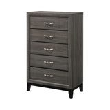 Benzara 5 Drawer Transitional Chest with Chamfered Feet and Curved Handles, Gray BM215483 Gray Solid wood, Veneer BM215483