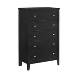 Benzara 5 Drawer Transitional Style Chest with Round Knob and Tapered Feet, Black BM215501 Black Solid wood BM215501