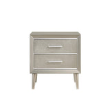 Benzara 2 Drawer Contemporary Nightstand with Bar Handles and Splayed Legs, Silver BM215526 Silver Solid wood BM215526