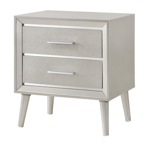 Benzara 2 Drawer Contemporary Nightstand with Bar Handles and Splayed Legs, Silver BM215526 Silver Solid wood BM215526