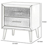 Benzara 2 Drawer Contemporary Nightstand with Bar Handles and Splayed Legs, Silver BM215526 Silver Solid wood BM215526