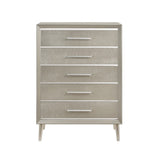 Benzara 5 Drawer Contemporary Chest with Bar Handles and Splayed Legs, Silver BM215528 Silver Solid wood BM215528