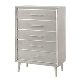 Benzara 5 Drawer Contemporary Chest with Bar Handles and Splayed Legs, Silver BM215528 Silver Solid wood BM215528