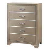 Benzara Five Drawer Wooden Chest with Polished Metallic Pulls, Champagne Gold BM215532 Gold Solid Wood BM215532