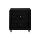 Benzara Fabric Upholstered Wooden Nightstand with Two Drawers, Black BM215563 Black Solid Wood and Fabric BM215563