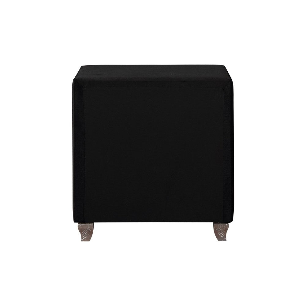 Benzara Fabric Upholstered Wooden Nightstand with Two Drawers, Black BM215563 Black Solid Wood and Fabric BM215563