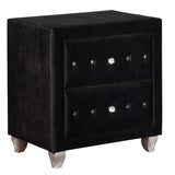 Benzara Fabric Upholstered Wooden Nightstand with Two Drawers, Black BM215563 Black Solid Wood and Fabric BM215563