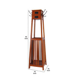 Benzara 2  Drawer Mission Style Coat Rack with 4 Hooks and Slatted Sides, Brown BM215613 Brown Solid wood BM215613