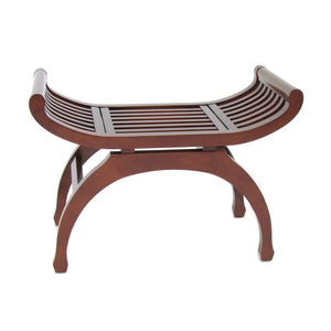 Benzara Curved Design Mission Style Stool with Slatted Seating, Brown BM215616 Brown Solid wood BM215616