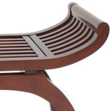 Benzara Curved Design Mission Style Stool with Slatted Seating, Brown BM215616 Brown Solid wood BM215616