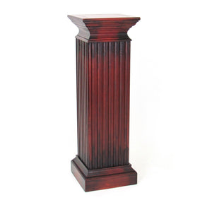 Benzara Square Shaped Column Pedestal with Reeded Design, Brown BM215617 Brown Solid wood BM215617