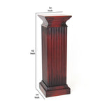 Benzara Square Shaped Column Pedestal with Reeded Design, Brown BM215617 Brown Solid wood BM215617