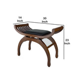 Benzara Curved Design Mission Stool with Leatherette Seat and Slatted Sides, Brown BM215619 Brown, Black Solid wood, Leatherette BM215619