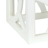 Benzara Contemporary Style Square Side Table with Open Lattice Design, White BM215623 White Solid wood BM215623