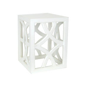 Benzara Contemporary Style Square Side Table with Open Lattice Design, White BM215623 White Solid wood BM215623