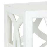 Benzara Contemporary Style Square Side Table with Open Lattice Design, White BM215623 White Solid wood BM215623