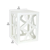 Benzara Contemporary Style Square Side Table with Open Lattice Design, White BM215623 White Solid wood BM215623