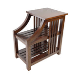 Benzara Mission Style Sculpted Side Table with 2 Slatted Shelves, Brown BM215625 Brown Solid wood BM215625