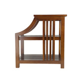 Benzara Mission Style Sculpted Side Table with 2 Slatted Shelves, Brown BM215625 Brown Solid wood BM215625