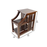 Benzara Mission Style Sculpted Side Table with 2 Slatted Shelves, Brown BM215625 Brown Solid wood BM215625