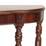 Benzara 1 Drawer Half Moon Shaped Console with Bulged Front and Turned Legs, Brown BM215628 Brown Solid wood, Rattan BM215628