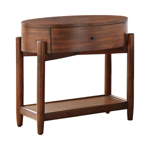 Benzara Single Drawer Oval Shaped Wooden Nightstand with Open Bottom Shelf, Brown BM215768 Brown Solid Wood and Veneer BM215768