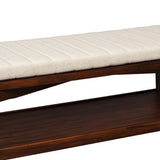 Benzara Transitional Style Wooden Bench with cushioned seat, Beige and Brown BM215771 Beige and Brown Solid Wood, Fabric and Veneer BM215771