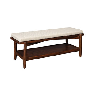 Benzara Transitional Style Wooden Bench with cushioned seat, Beige and Brown BM215771 Beige and Brown Solid Wood, Fabric and Veneer BM215771