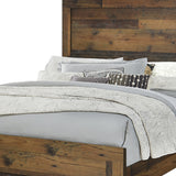 Benzara Contemporary Eastern King Bed with Rustic Details, Dark Brown BM215788 Brown Paper Veneer, Solid Wood BM215788