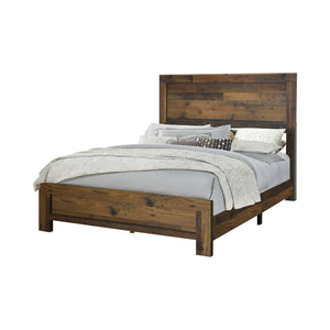 Benzara Contemporary Eastern King Bed with Rustic Details, Dark Brown BM215788 Brown Paper Veneer, Solid Wood BM215788