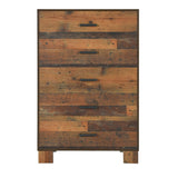 Benzara 5 Drawer Rustic Chest with Nails and Grain Details, Dark Brown BM215793 Brown MDF, Veneer and Metal BM215793