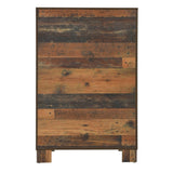 Benzara 5 Drawer Rustic Chest with Nails and Grain Details, Dark Brown BM215793 Brown MDF, Veneer and Metal BM215793