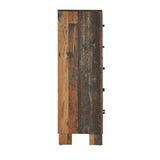 Benzara 5 Drawer Rustic Chest with Nails and Grain Details, Dark Brown BM215793 Brown MDF, Veneer and Metal BM215793