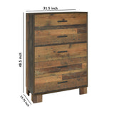 Benzara 5 Drawer Rustic Chest with Nails and Grain Details, Dark Brown BM215793 Brown MDF, Veneer and Metal BM215793