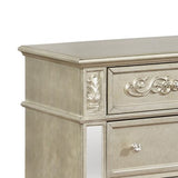 Benzara 3 Drawers Nightstand with Ornate Carving and USB Ports, Silver BM215813 Silver Solid Wood, Particle board, MDF, Mirror and Fabric BM215813