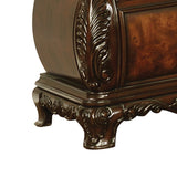 Benzara Bombe Shaped Nightstand with Carving and Molded Details, Cherry Brown BM215820 Brown Solid Wood, Marble and Metal BM215820