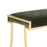Benzara Channel Tufted Fabric Vanity Stool with Metal Legs, Green and Gold BM215835 Green and Gold Solid Wood, MDF, Metal, Veneer and Fabric BM215835